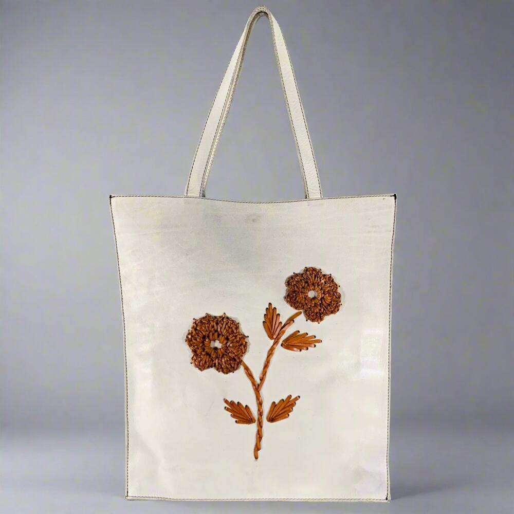 NUMERO 10 Grey Floral Embossed Leather Tote Handbag & Leather Goods
